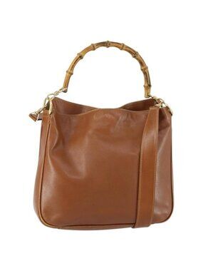 Authentic GUCCI Bamboo Shoulder Bag Leather 2way Brown Gold 001 2113 1638
